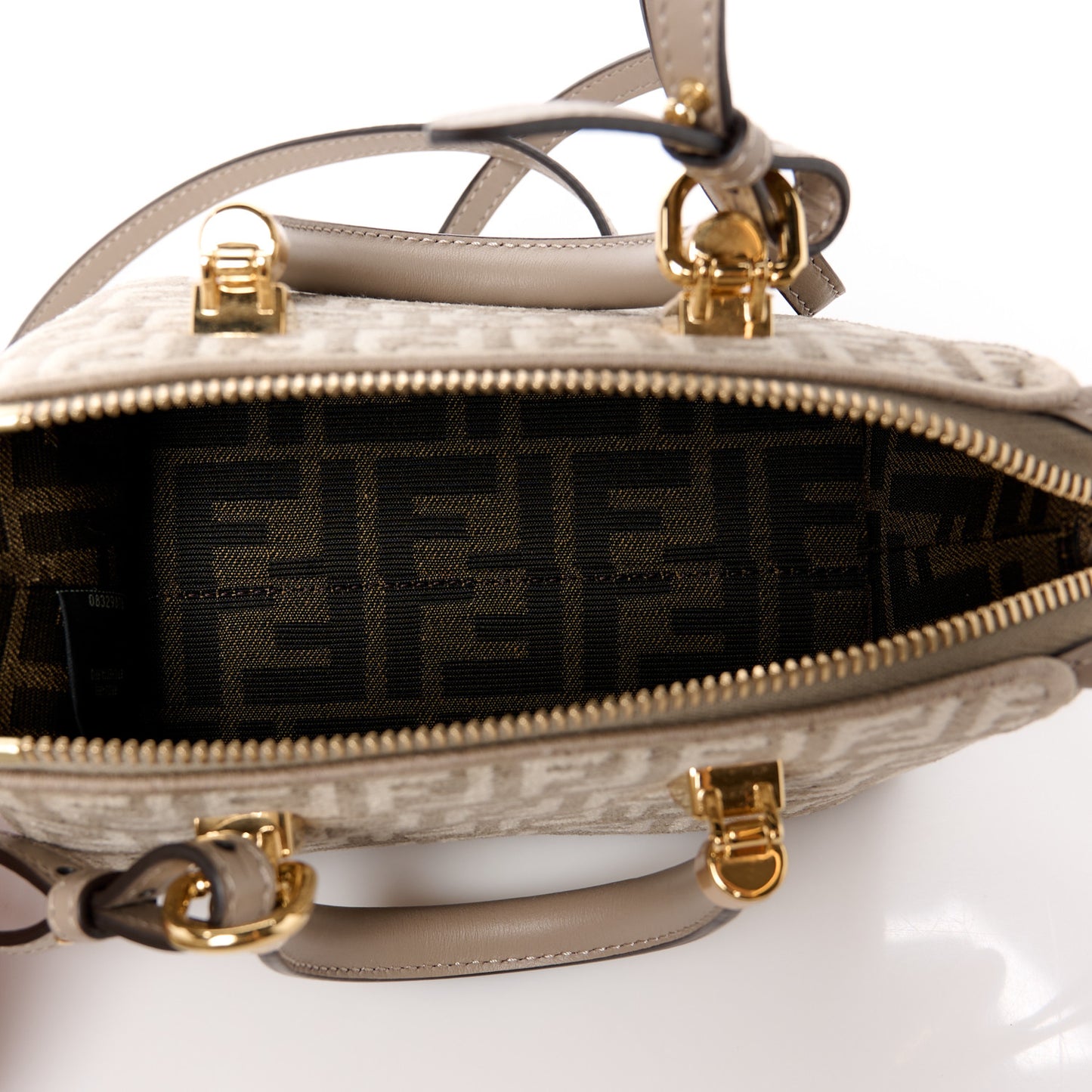 Chenille Vitello Micro FF Mini By The Way Top Handle Boston Bag Tortora Nuvola