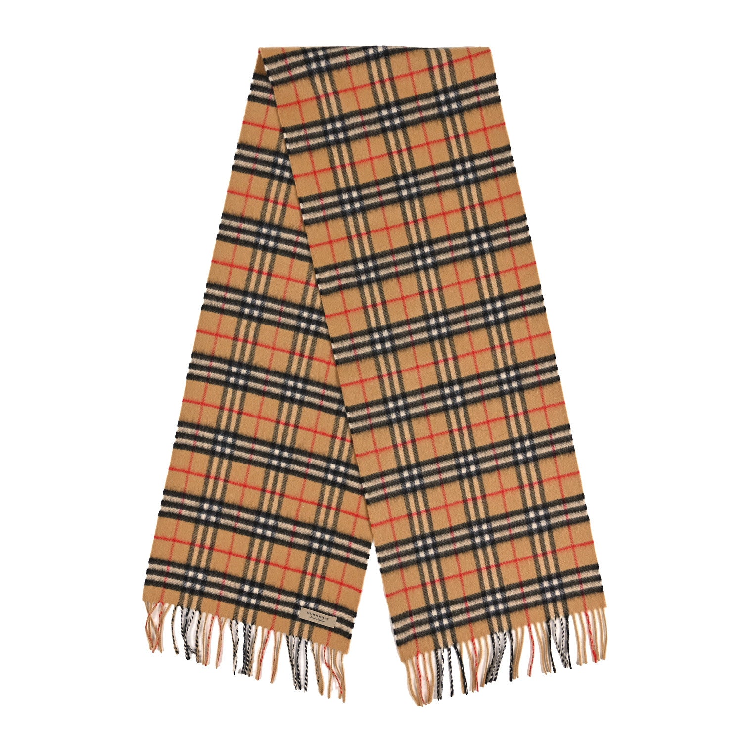 Burberry Cashmere Vintage Check Fringe Scarf Antique Yellow 2 of 3