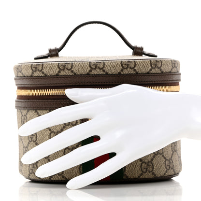 Gucci GG Supreme Monogram Textured Calfskin Web Ophidia Vanity Cosmetic Case Beige Ebony New Acero 2 of 9