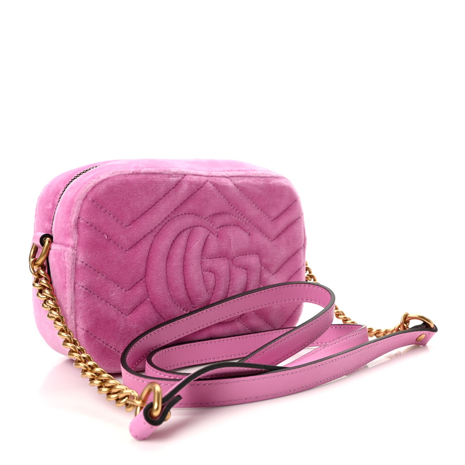 Gucci Velvet Matelasse Marquise Crystals Mini GG Marmont Chain Shoulder Bag Malva 3 of 9