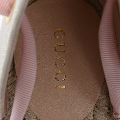 Gucci Canvas Grossgrain Embroidered Judit Ankle Wrap Platform 35/120mm Espadrille Wedges 37 White Shell 7 of 10