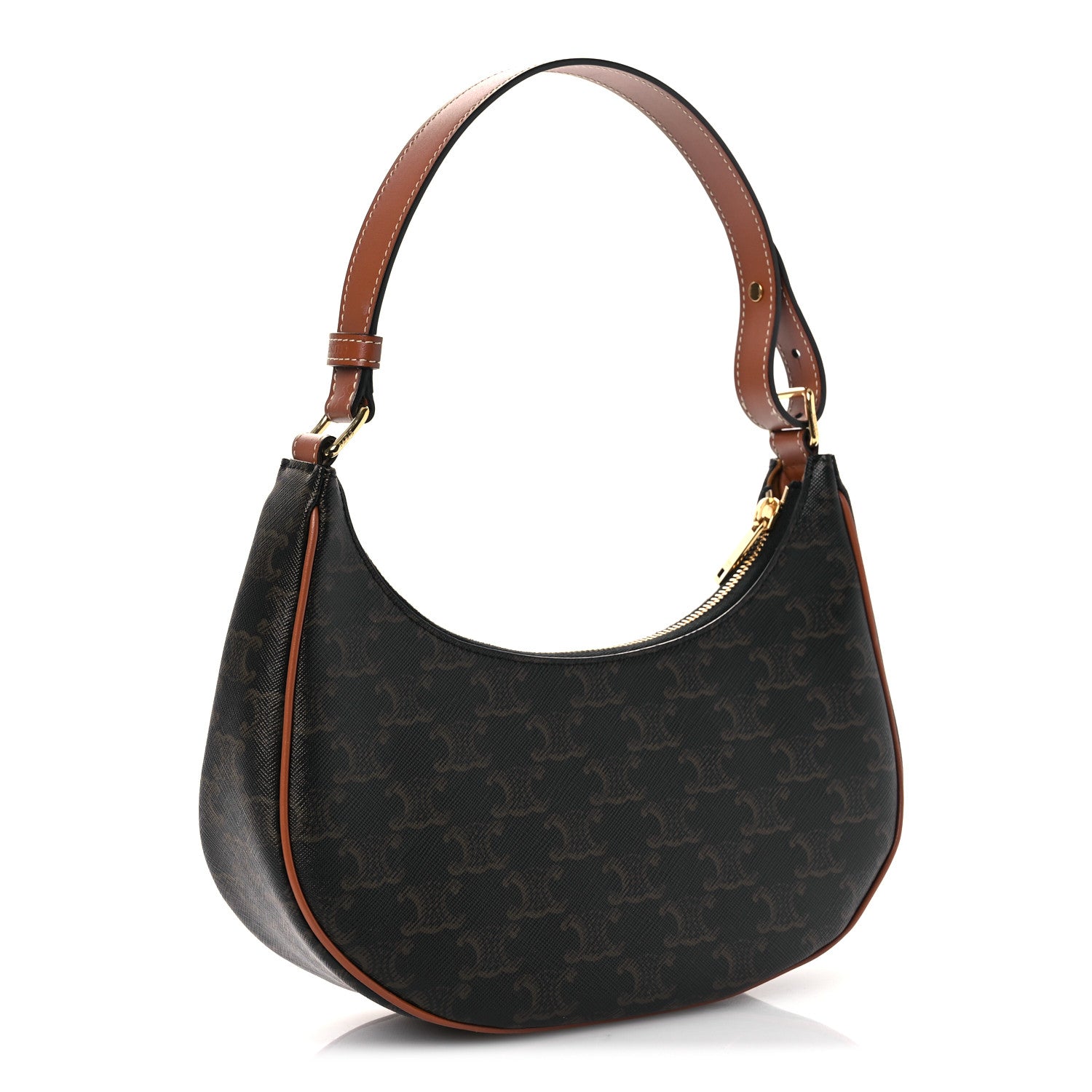 Celine Triomphe Canvas Calfskin Ava Shoulder Bag Tan 3 of 12