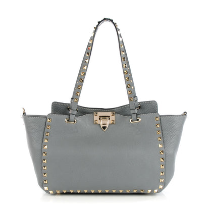 Valentino Garavani Grained Calfskin Small Rockstud Tote Grey 1 of 9