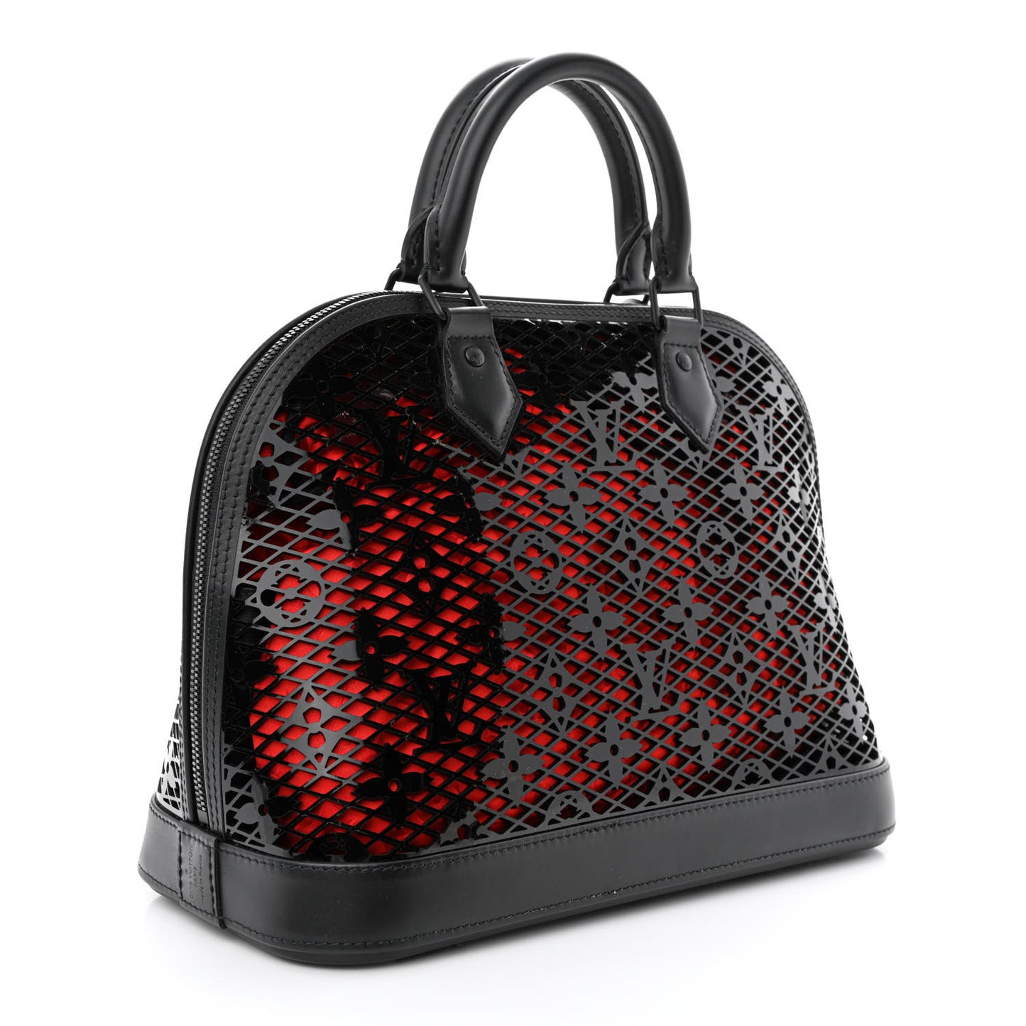 Patent Calfskin Laced Monogram Alma PM Black
