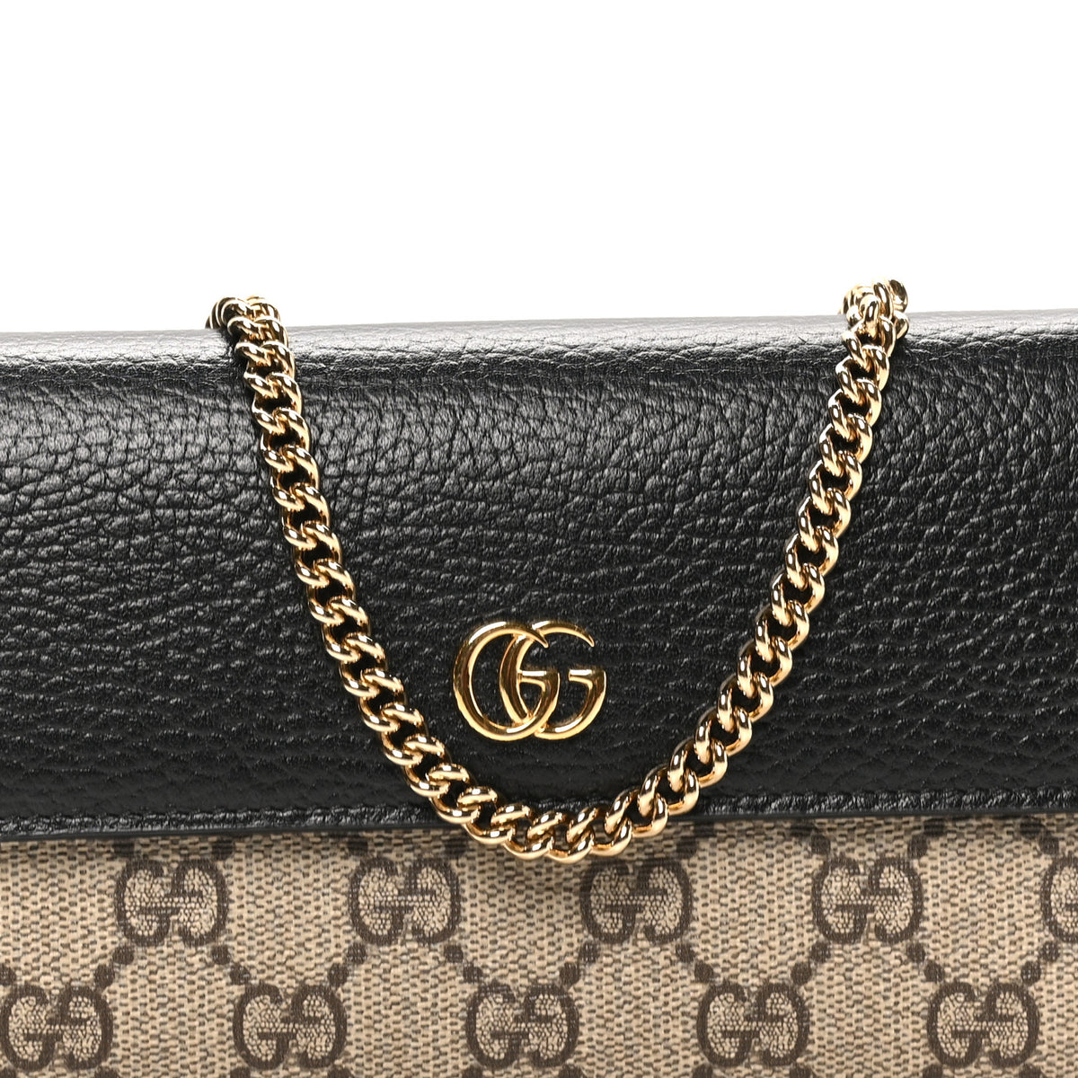 Gucci Dollar Calfskin GG Supreme Monogram Petite GG Marmont Wallet Chain Bag Black Beige Ebony 8 of 11