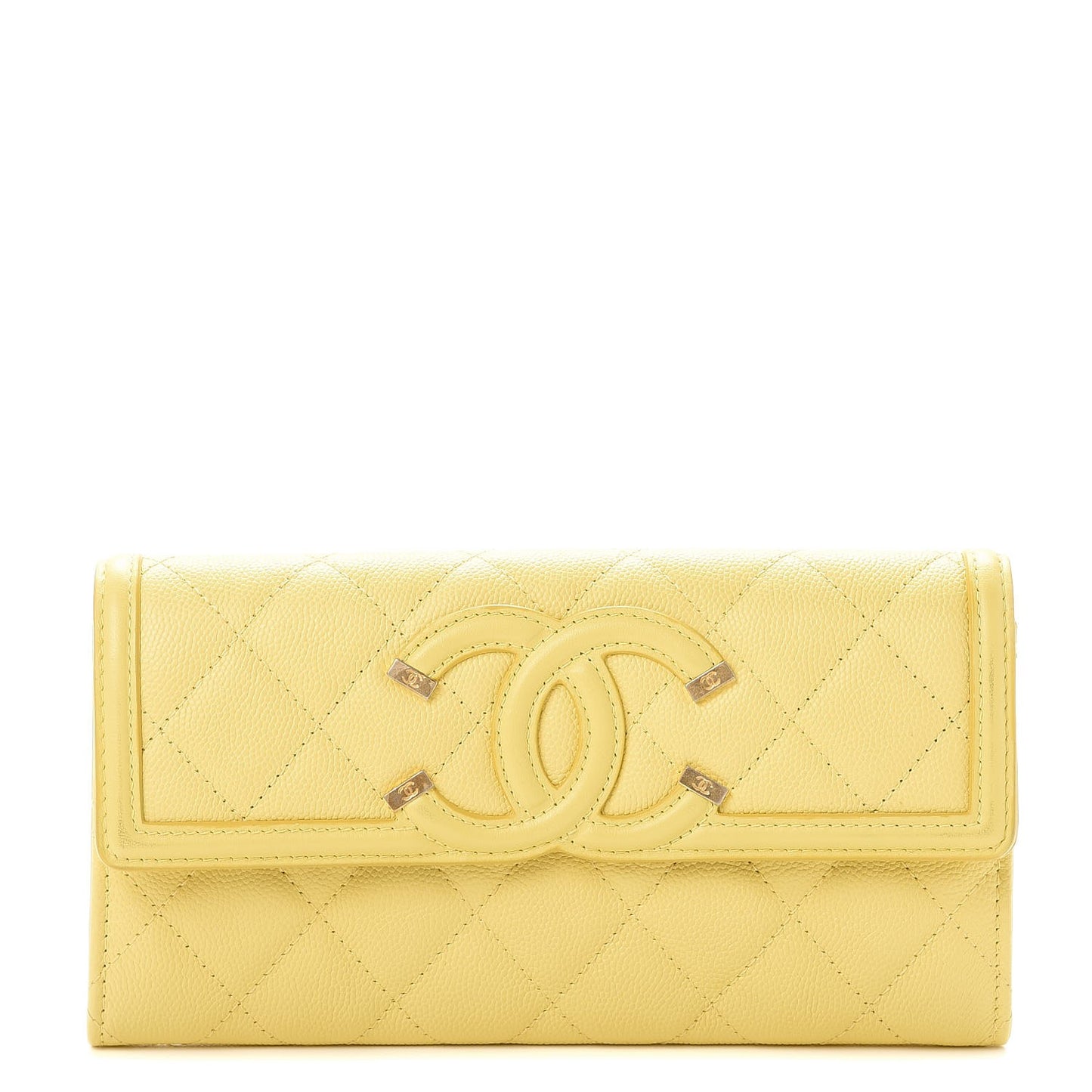 Caviar Quilted Filigree Flap Wallet Yellow