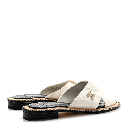 Chanel Lambskin Quilted Chain CC Sandals 38.5 White 10 of 18