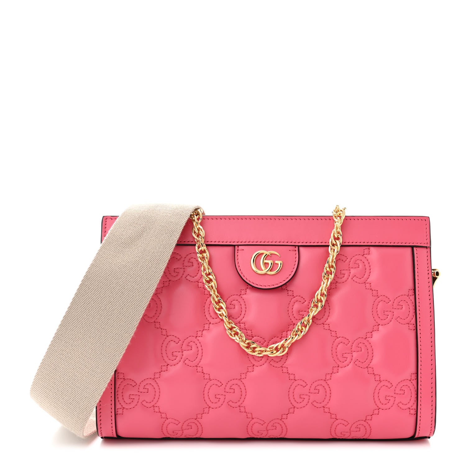 Gucci Calfskin GG Matelasse Small Slim Chain Shoulder Bag Rhodamine Pink Natural 1 of 12