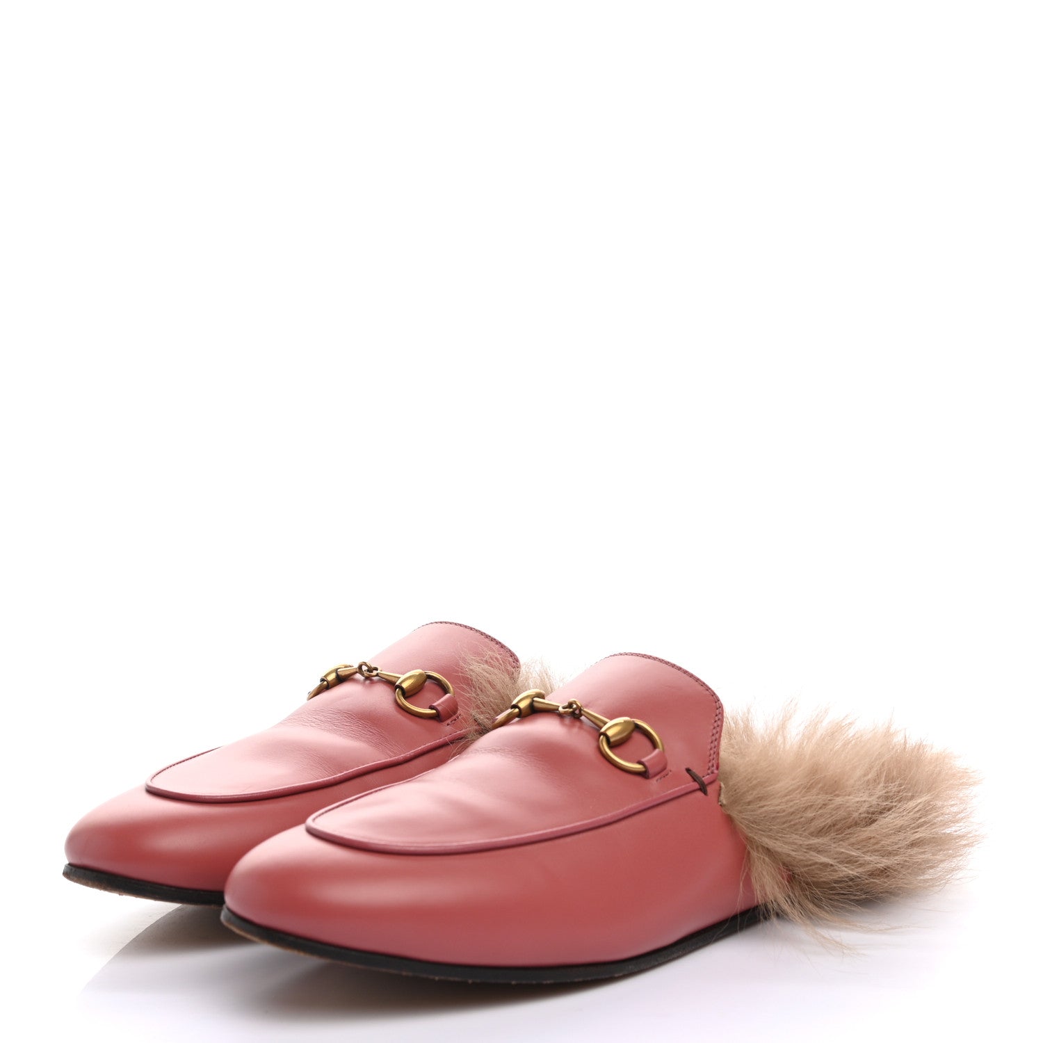 Gucci Calfskin Fur Womens Princetown Slippers 37.5 Lipstick Rose Natural 3 of 8