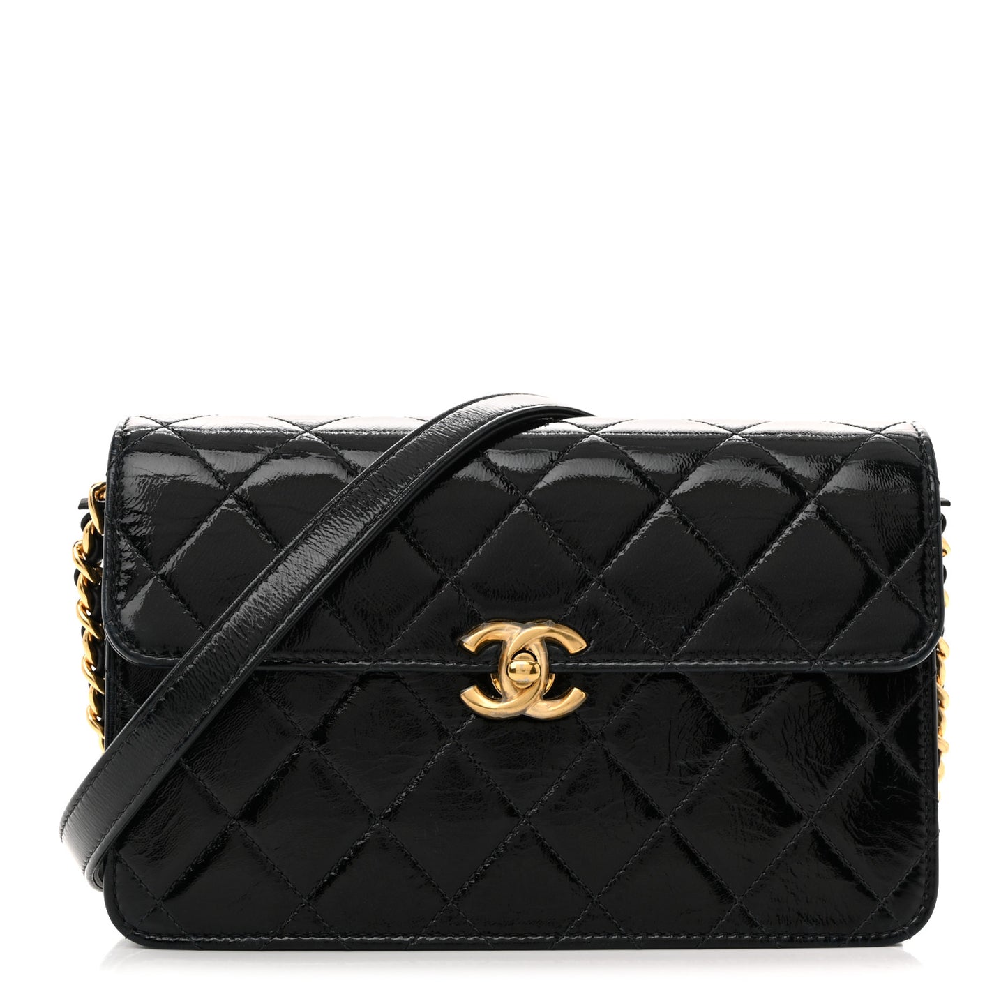 Patent Lambskin Quilted Flap Black