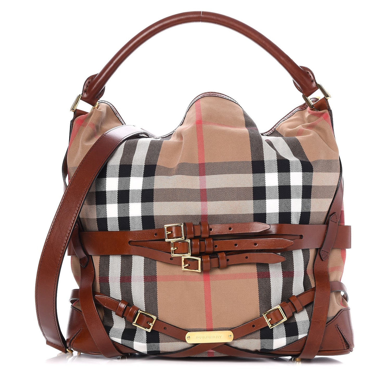 House Check Bridle Calfskin Medium Gosford Hobo Dark Tan