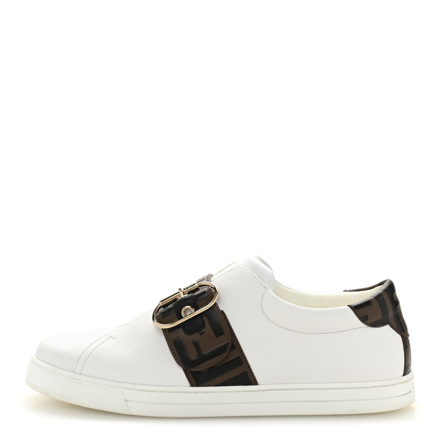Fendi Vitello FF Embossed Womens Slip On Sneakers  39.5 White Maya Black 1 of 10