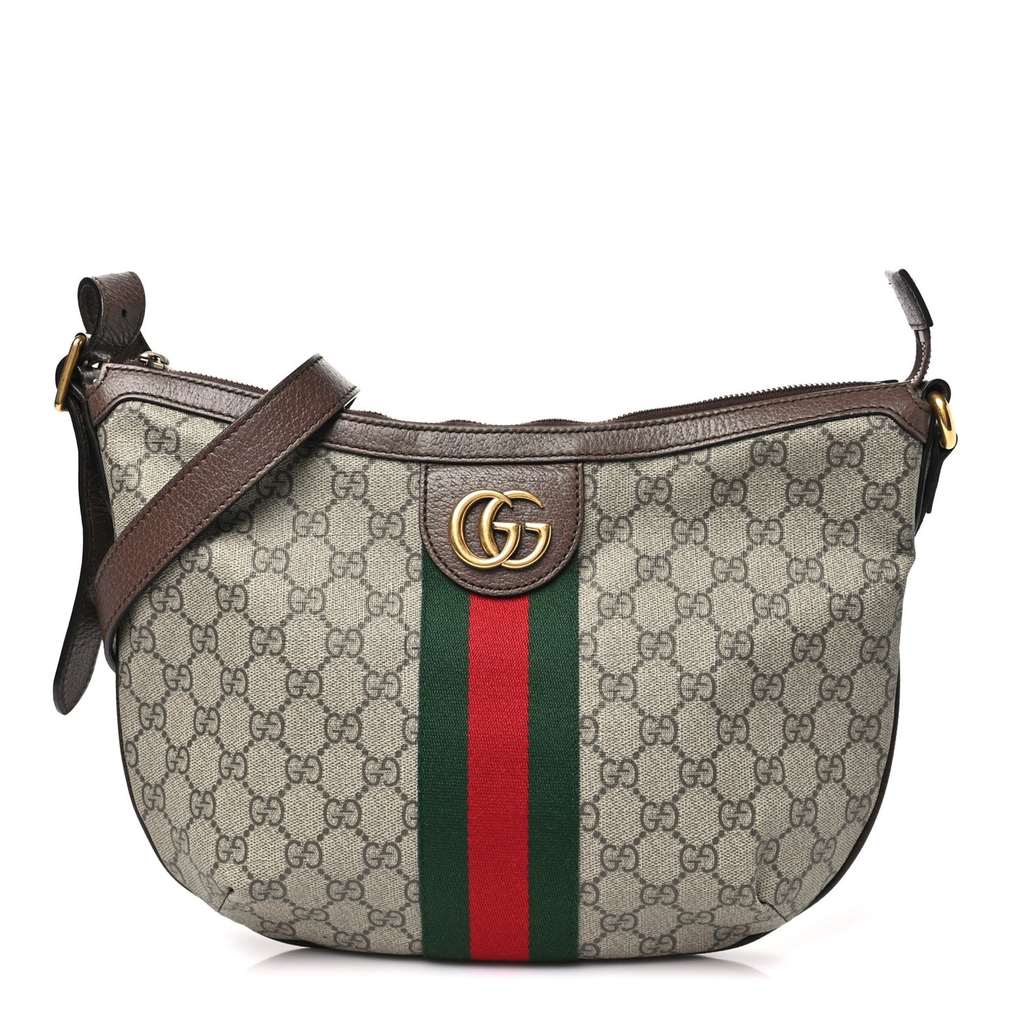 GG Supreme Monogram Web Small Ophidia Half Moon Hobo Brown Brown
