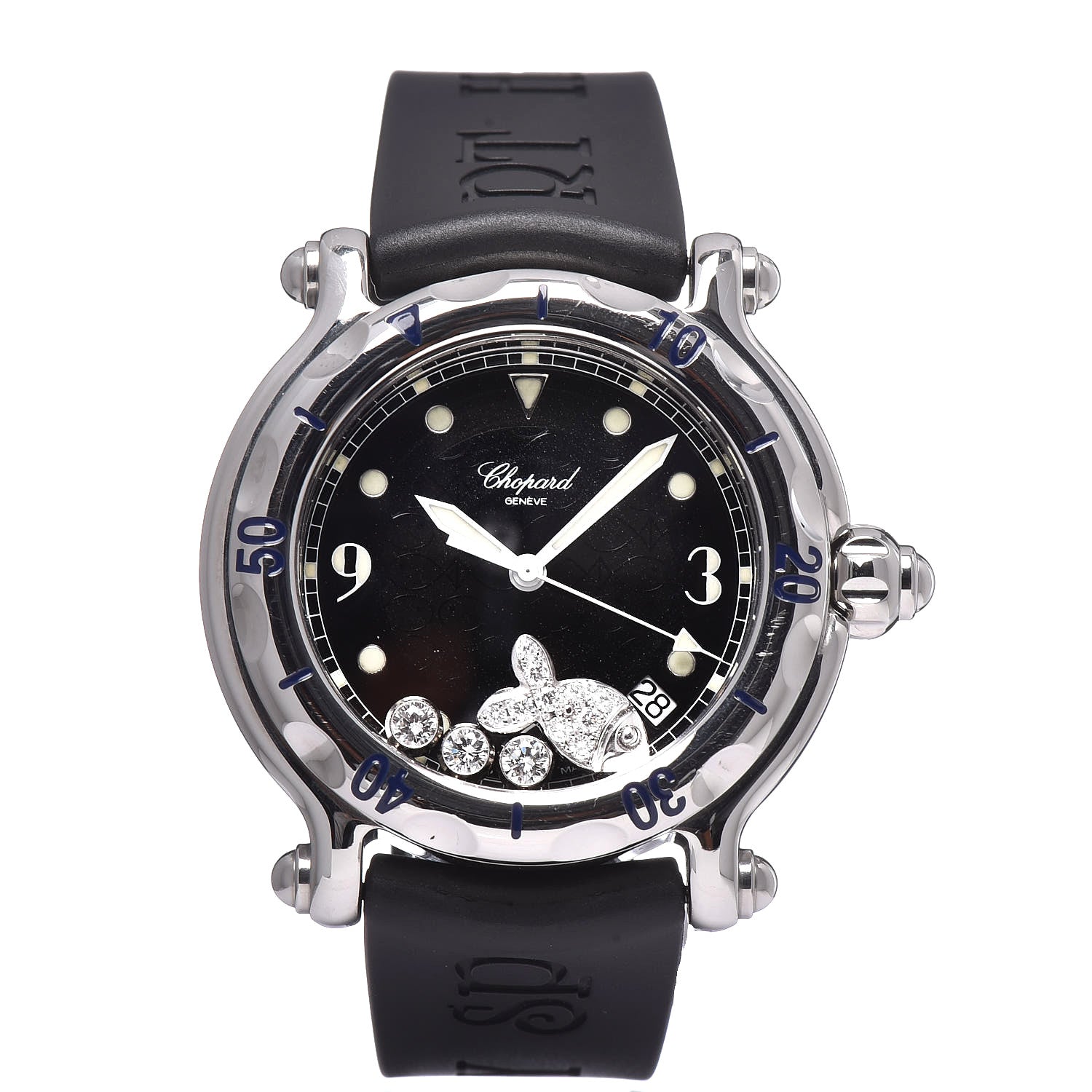Chopard Stainless Steel Rubber Diamond 38mm Happy Sport Fish Quartz Watch Black 1 of 7