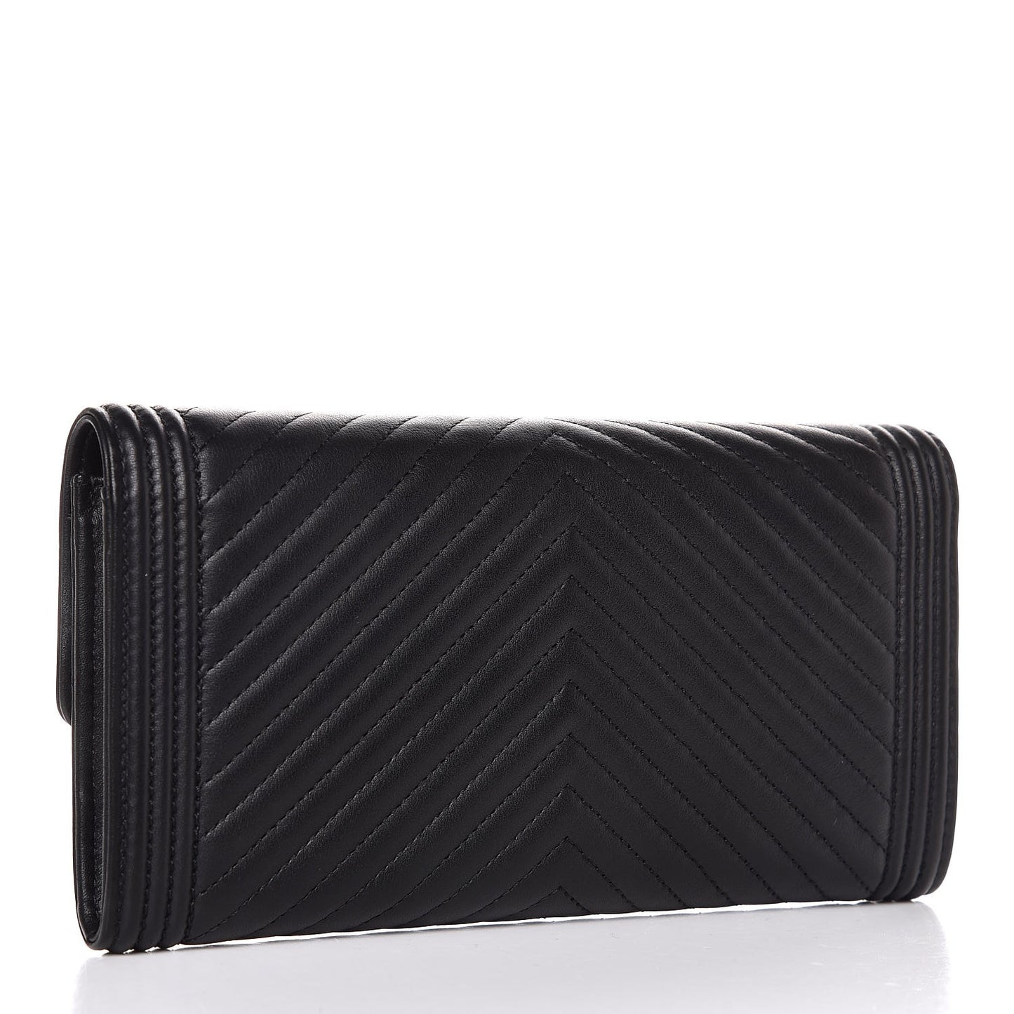Calfskin Chevron Quilted Boy Flap Wallet Black