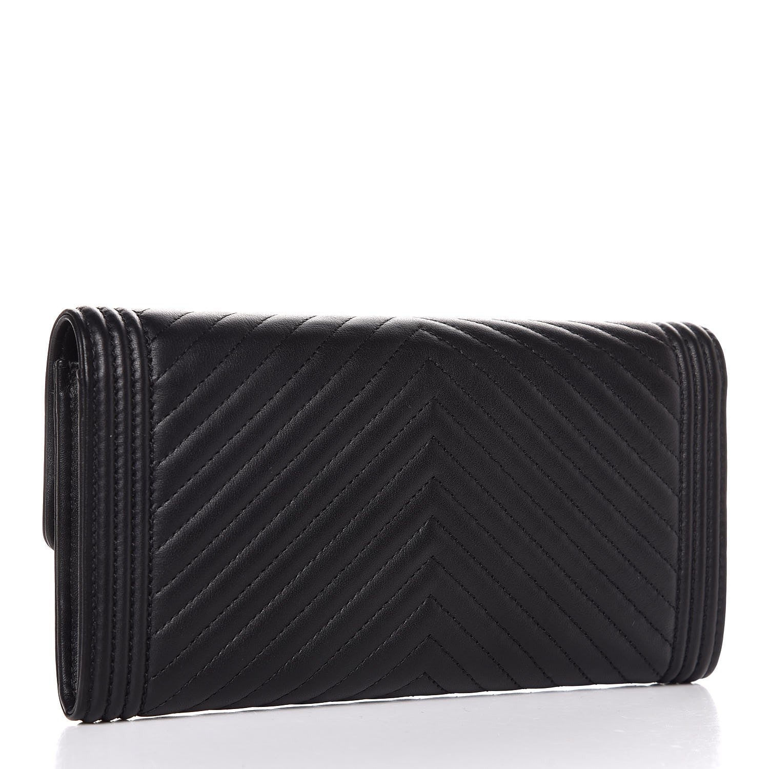 Chanel Calfskin Chevron Quilted Boy Flap Wallet Black 3 of 8