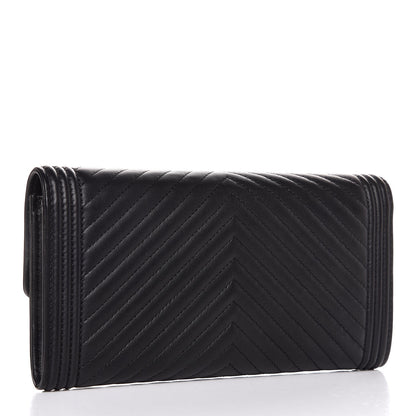 Chanel Calfskin Chevron Quilted Boy Flap Wallet Black 3 of 8