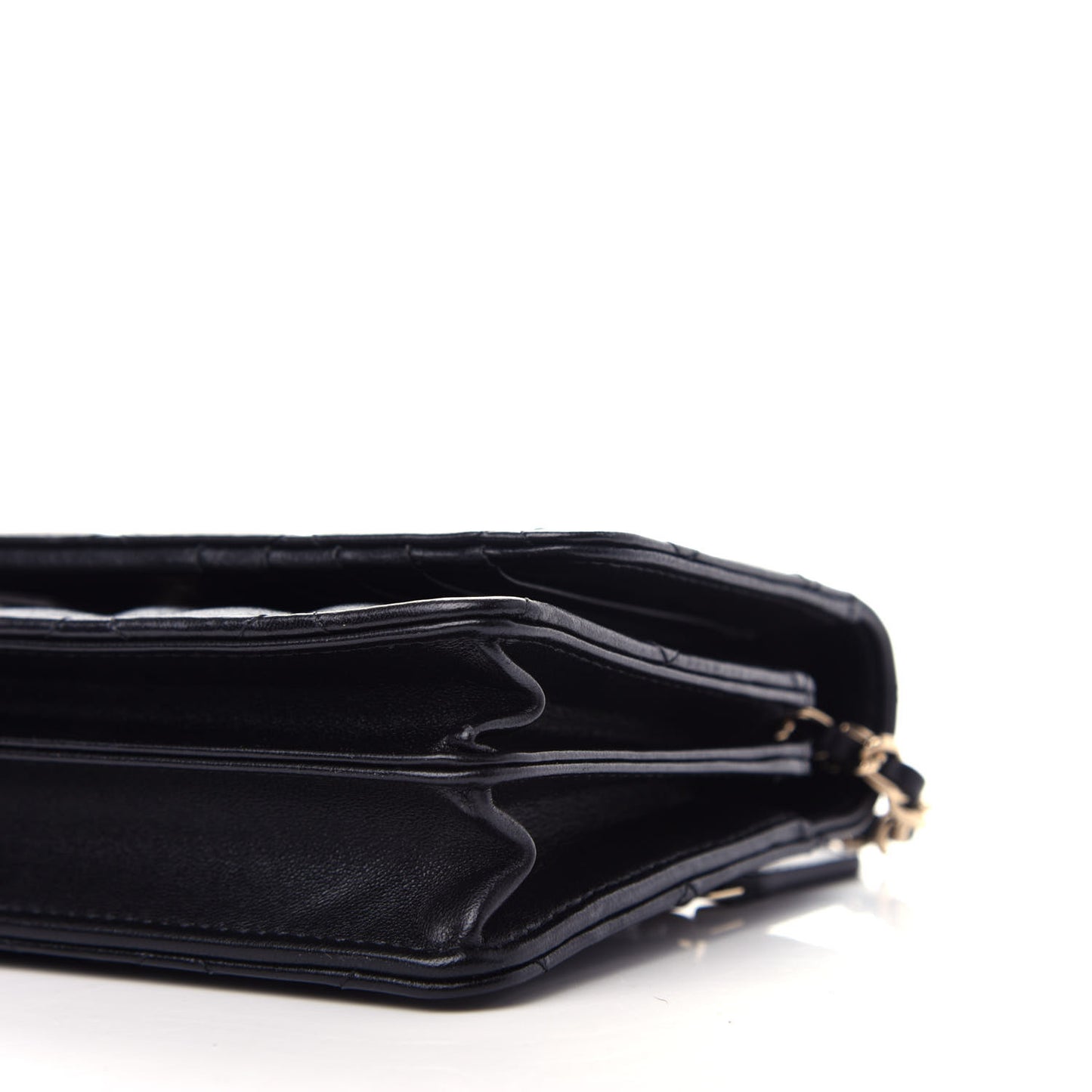 Lambskin Quilted Mini Camellia Bow Wallet On Chain WOC Black