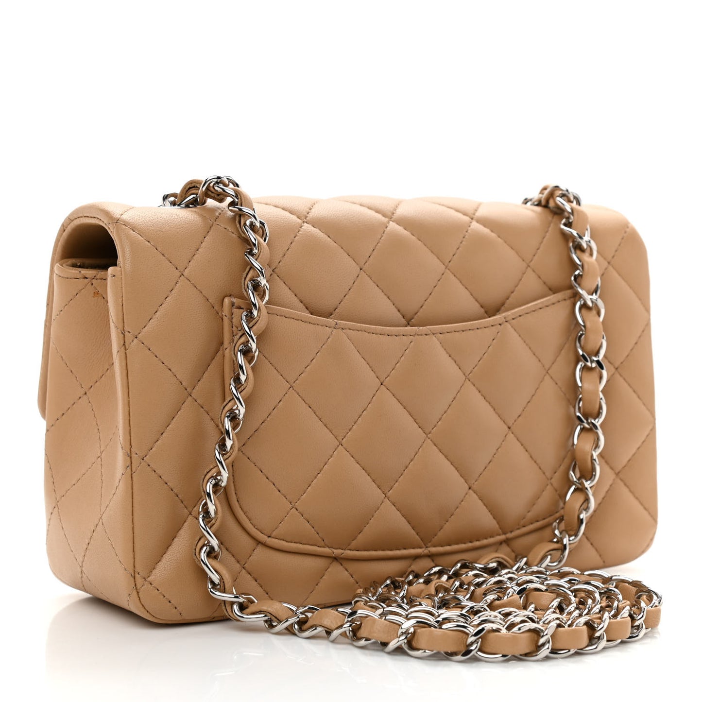 Lambskin Quilted Mini Rectangular Flap Beige