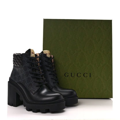 Gucci Apollo Calfskin GG Supreme Nappa Samoa Quilted Lace Up Ankle Boots 37 Black 8 of 9