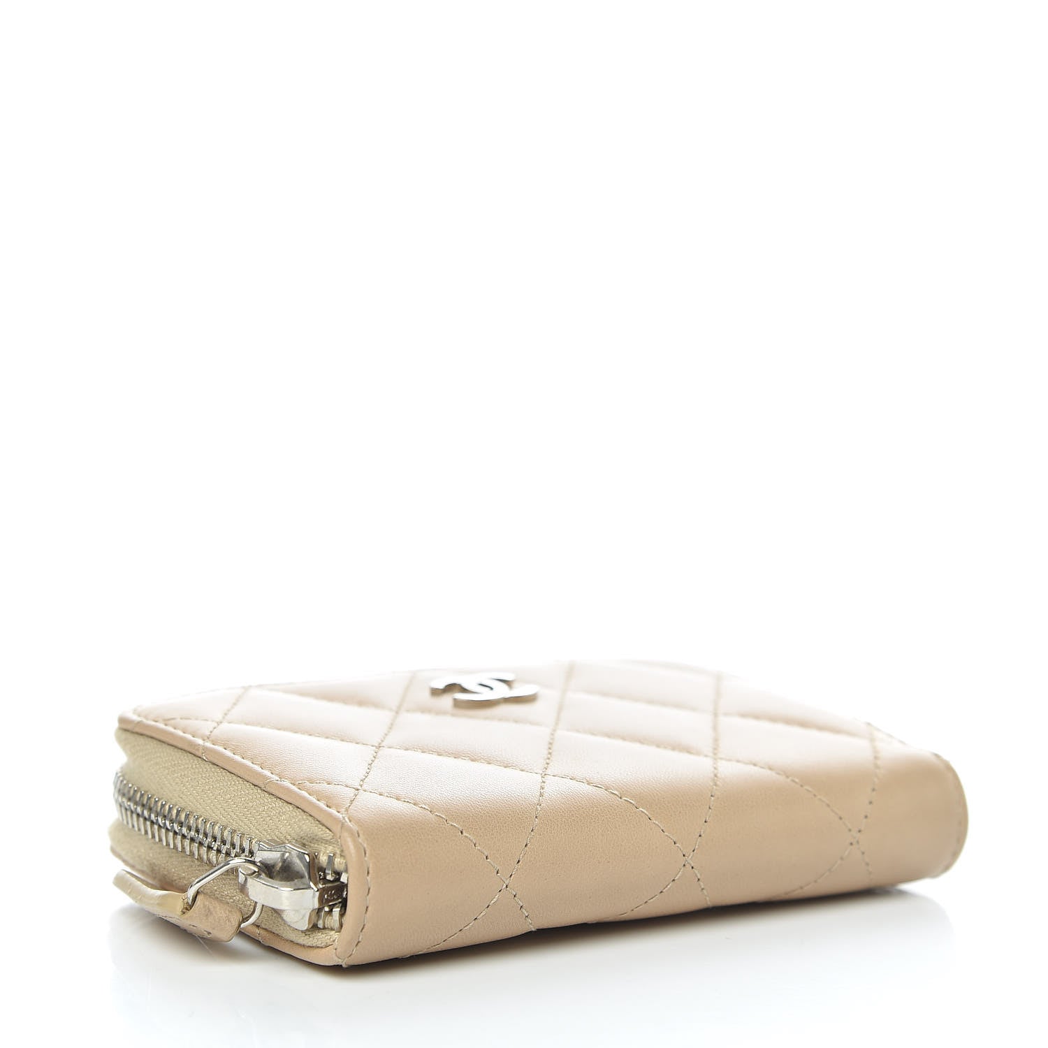 Chanel Lambskin Quilted Zip Coin Purse Wallet Beige 4 of 9