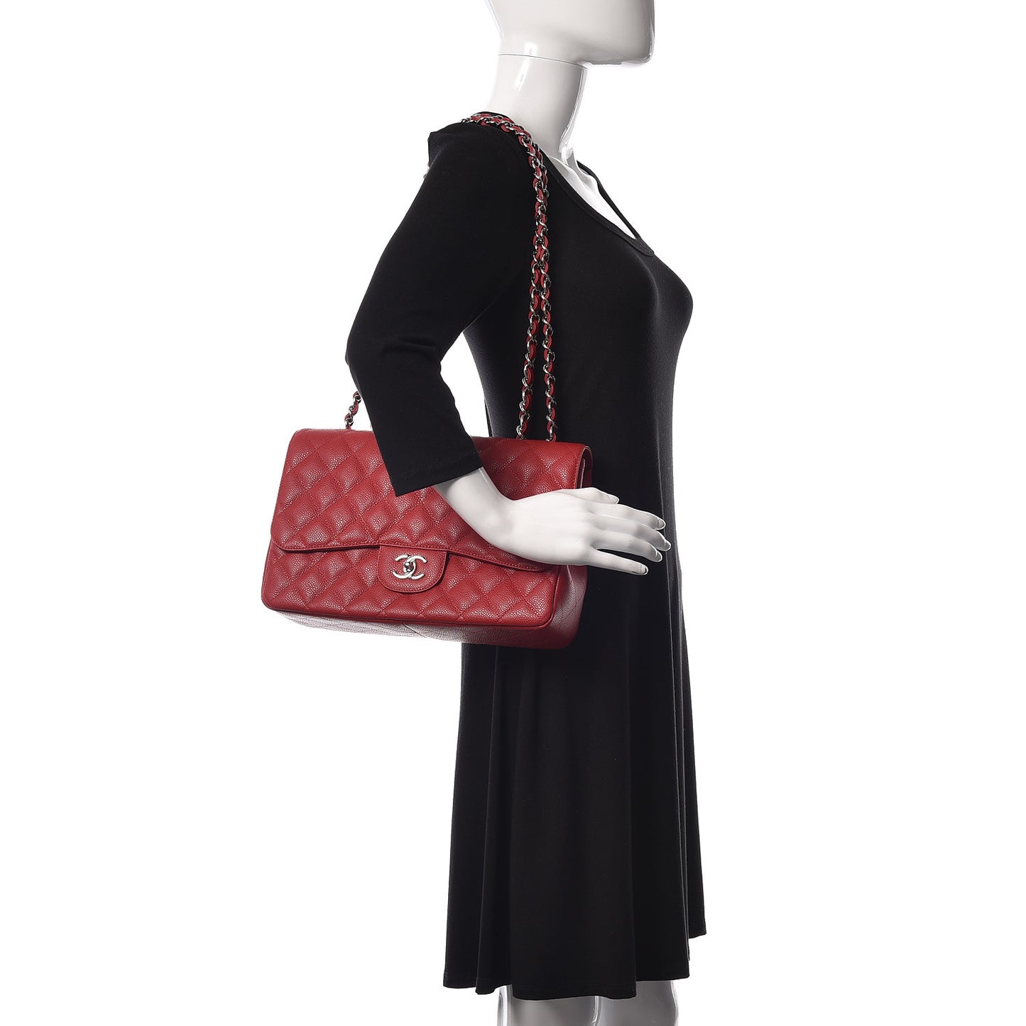 Caviar Quilted Jumbo Single Flap Red