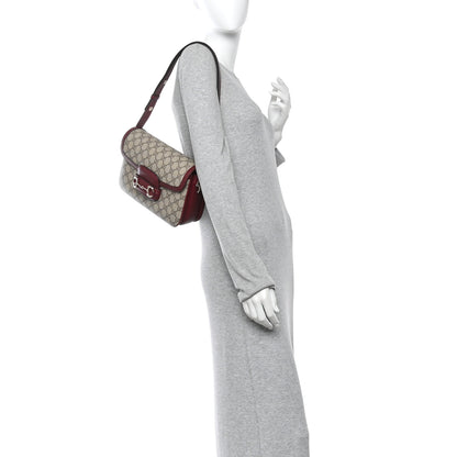 Gucci GG Supreme Monogram Horsebit 1955 Soft Small Shoulder Bag Beige Ebony Rosso Ancora 2 of 11