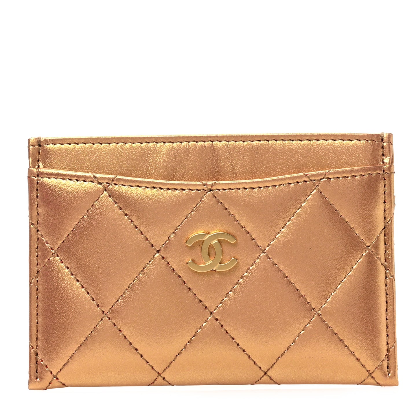 Metallic Lambskin Quilted CC Card Holder Golden