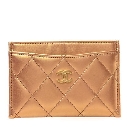Chanel Metallic Lambskin Quilted CC Card Holder Golden 1 of 8