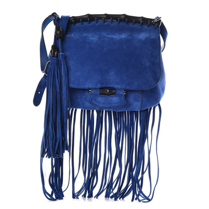 Gucci Suede Medium Nouveau Fringe Shoulder Bag Blue 1 of 10