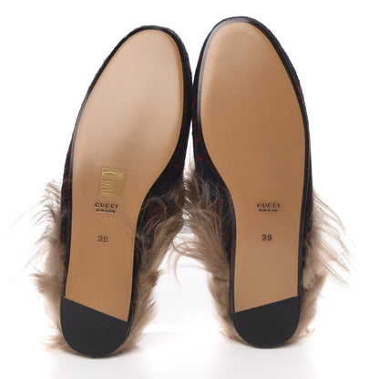 Gucci Covered Wool Big GG Monogram Fur Womens Princetown Slippers 38 Blue Red Butterscotch 5 of 8
