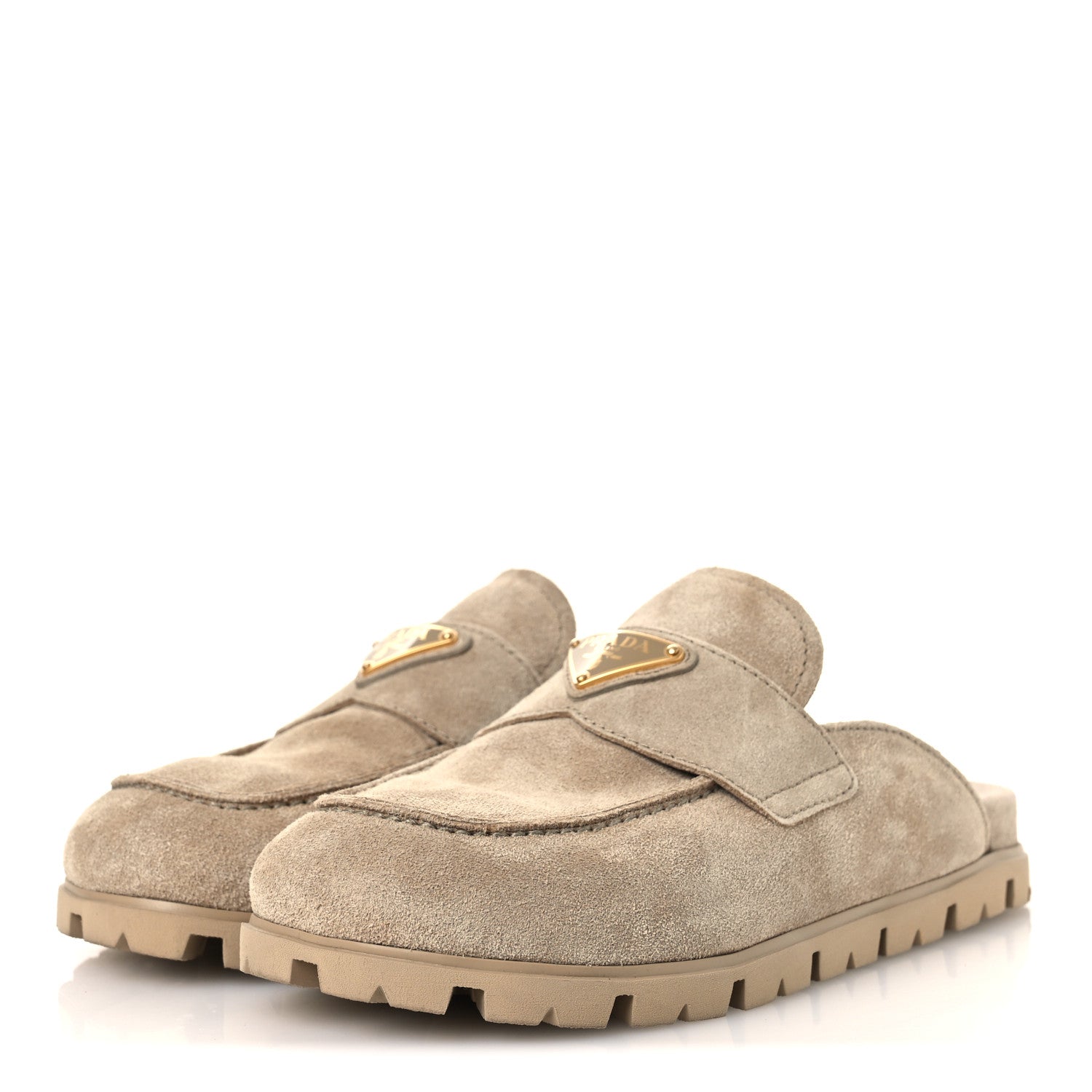 Prada Suede Scamosciato Triangle Logo Mules 36 Deserto 4 of 11