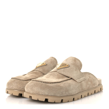Prada Suede Scamosciato Triangle Logo Mules 36 Deserto 4 of 11