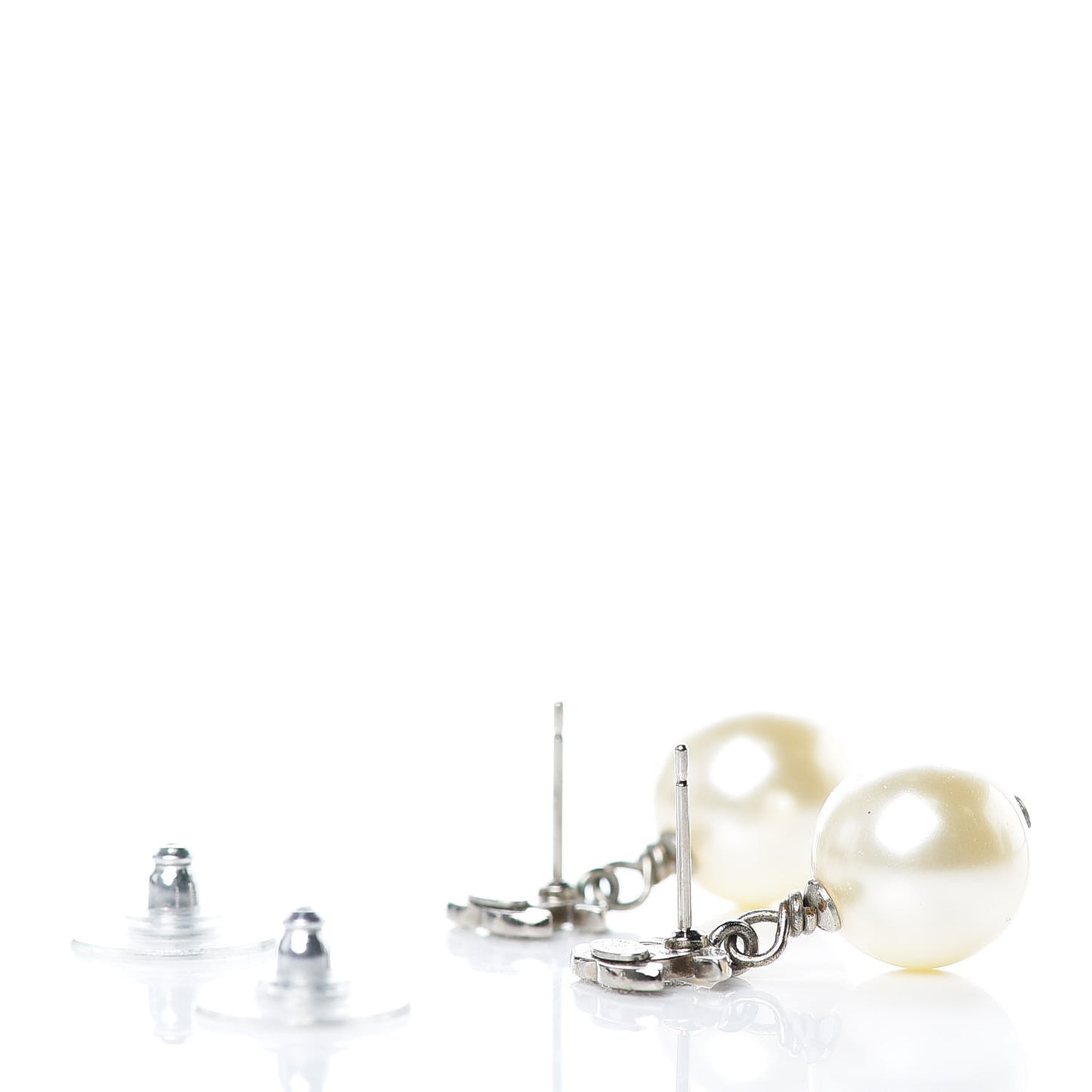 Crystal Pearl CC Drop Earrings Silver Pearly White