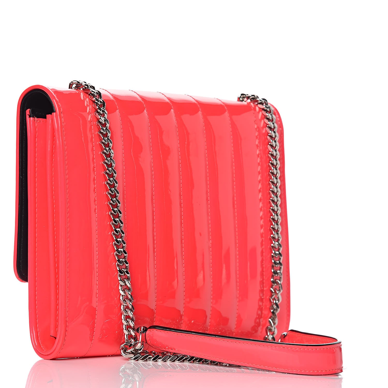 Saint Laurent Patent Calfskin Matelasse Monogram Vicky Chain Wallet Neon Pink 3 of 11