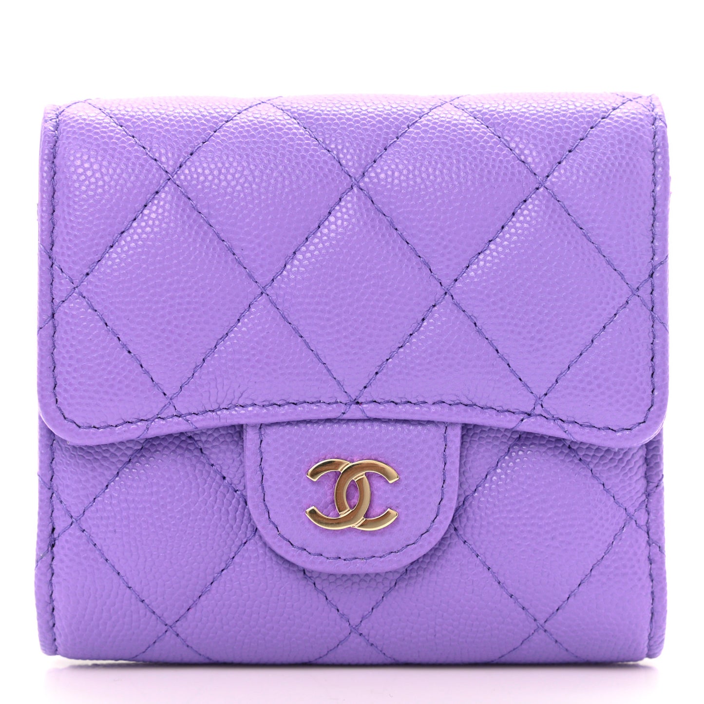 Caviar Quilted Compact Flap Wallet Purple