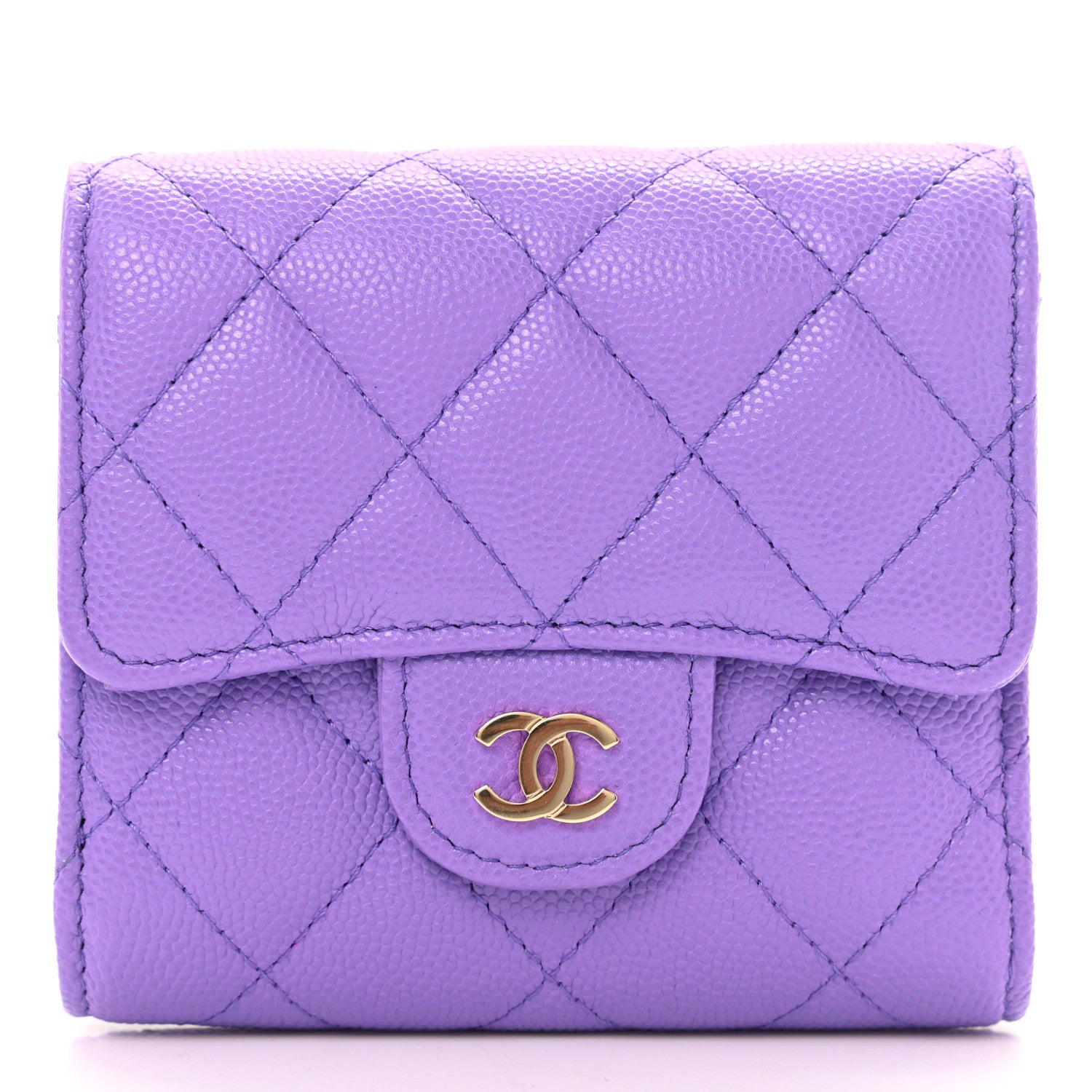 Chanel Caviar Quilted Compact Flap Wallet Purple 1 of 7