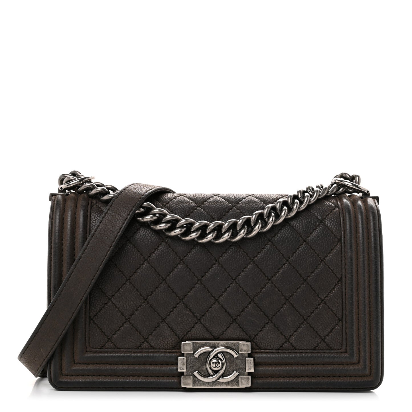 Iridescent Caviar Quilted Medium Boy Flap Dark Grey