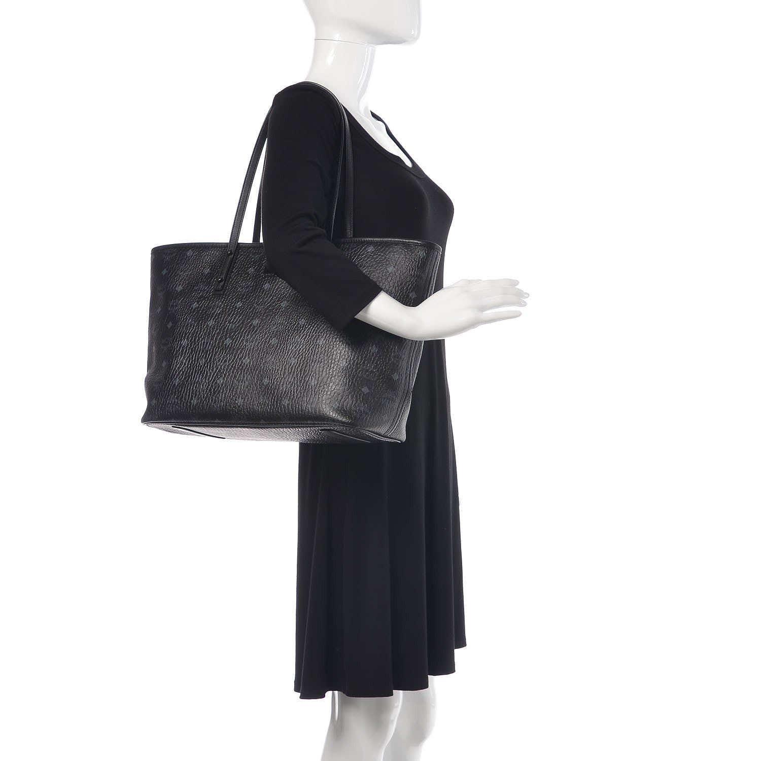 MCM Visetos Medium Anya Zip Top Shopper Tote Black 2 of 9