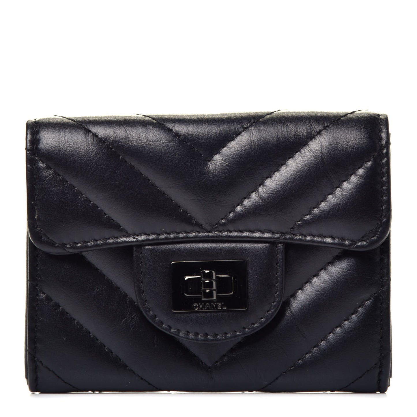 Aged Calfskin Chevron Quilted Reissue Card Holder Wallet So Black