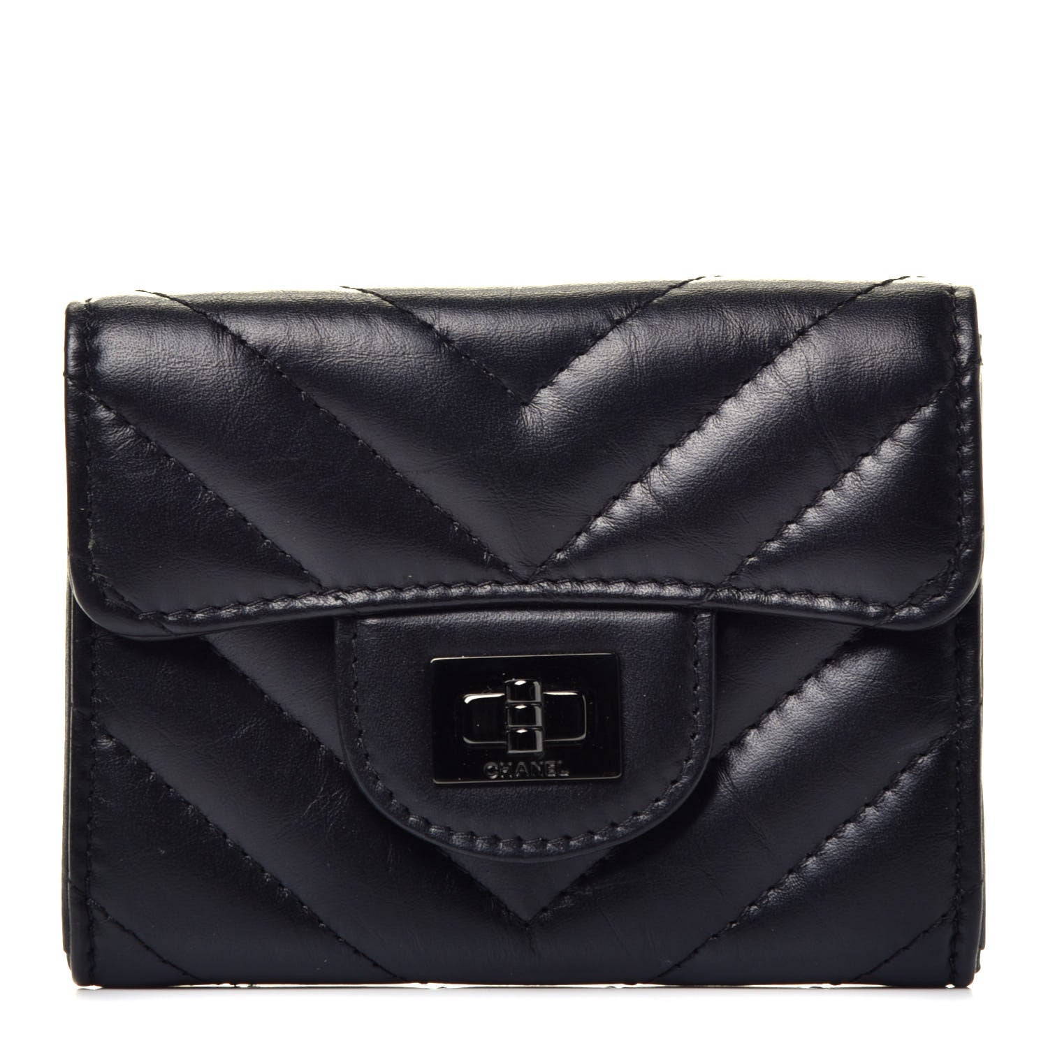 Chanel Aged Calfskin Chevron Quilted Reissue Card Holder Wallet So Black 1 of 7