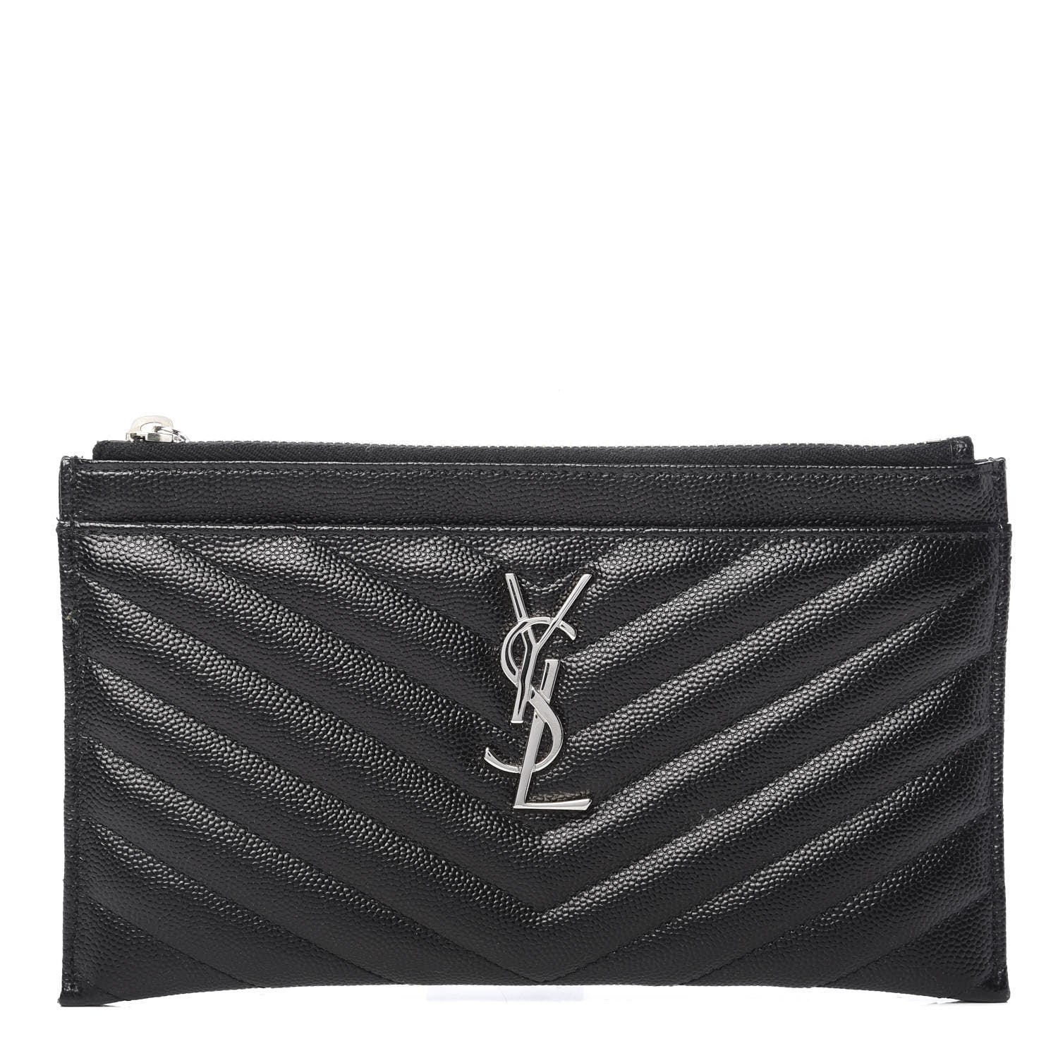 Saint Laurent Grain De Poudre Chevron Monogram Bill Pouch Black 1 of 8