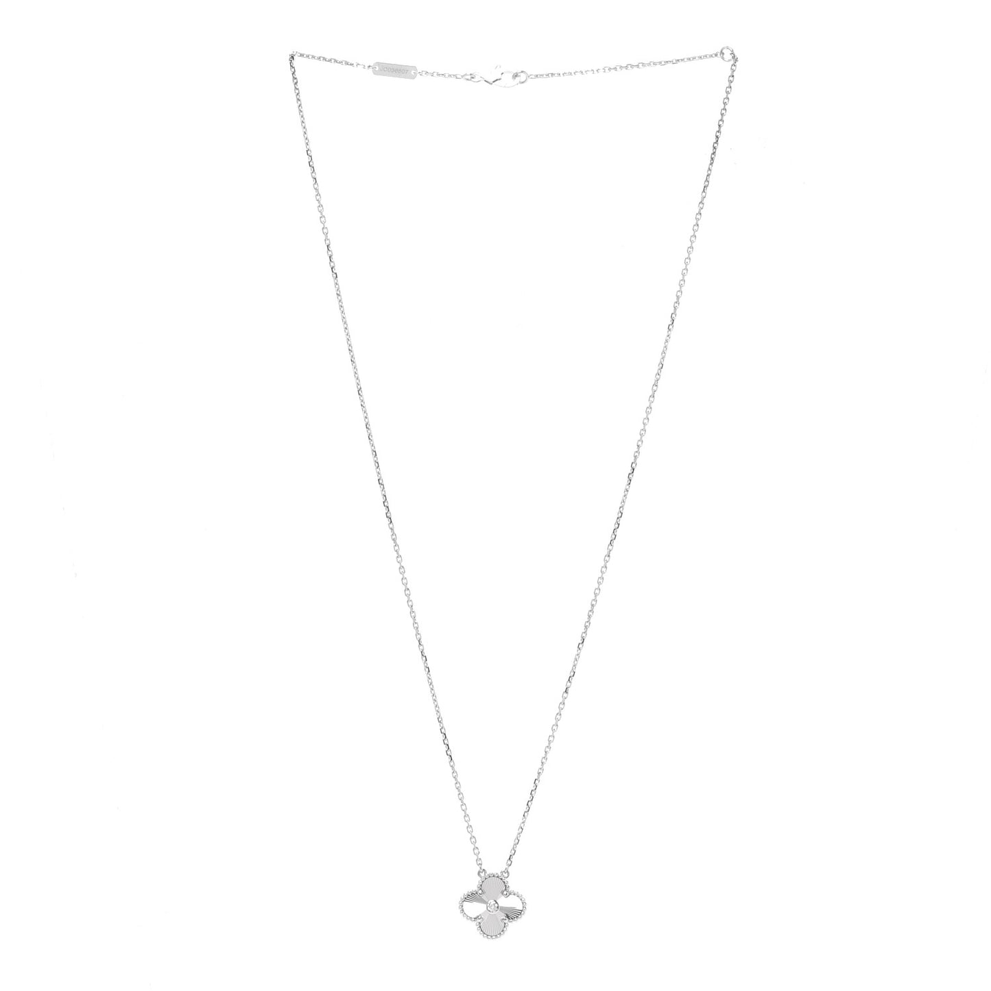 18K White Gold Diamond Guilloche Vintage Alhambra Pendant Necklace