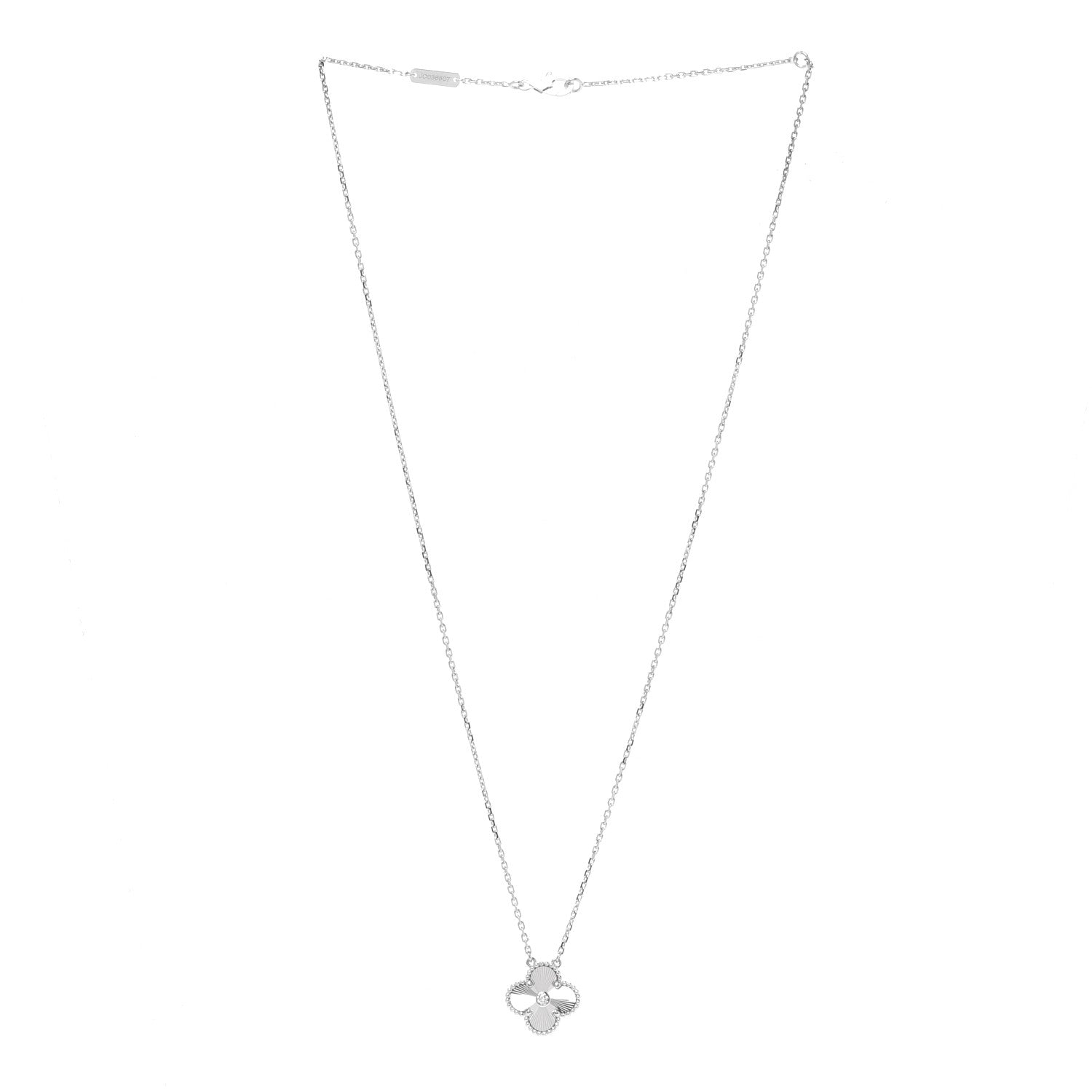 Van Cleef & Arpels 18K White Gold Diamond Guilloche Vintage Alhambra Pendant Necklace 3 of 6