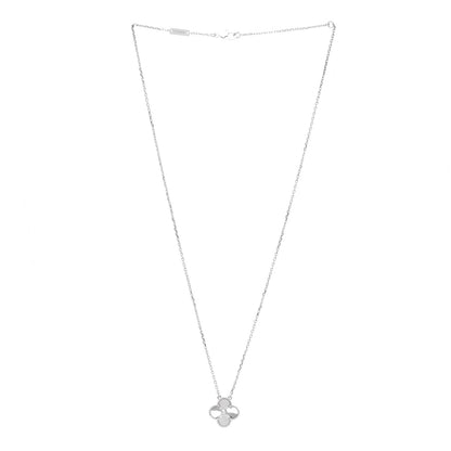 Van Cleef & Arpels 18K White Gold Diamond Guilloche Vintage Alhambra Pendant Necklace 3 of 6