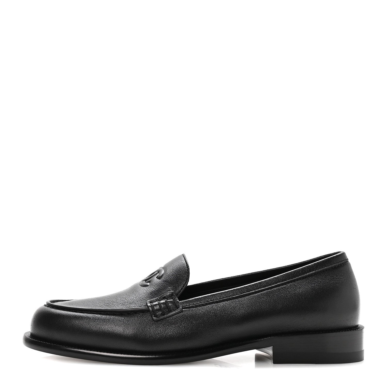 Chanel Lambskin CC Mocassin Loafers 37.5 Black 1 of 9