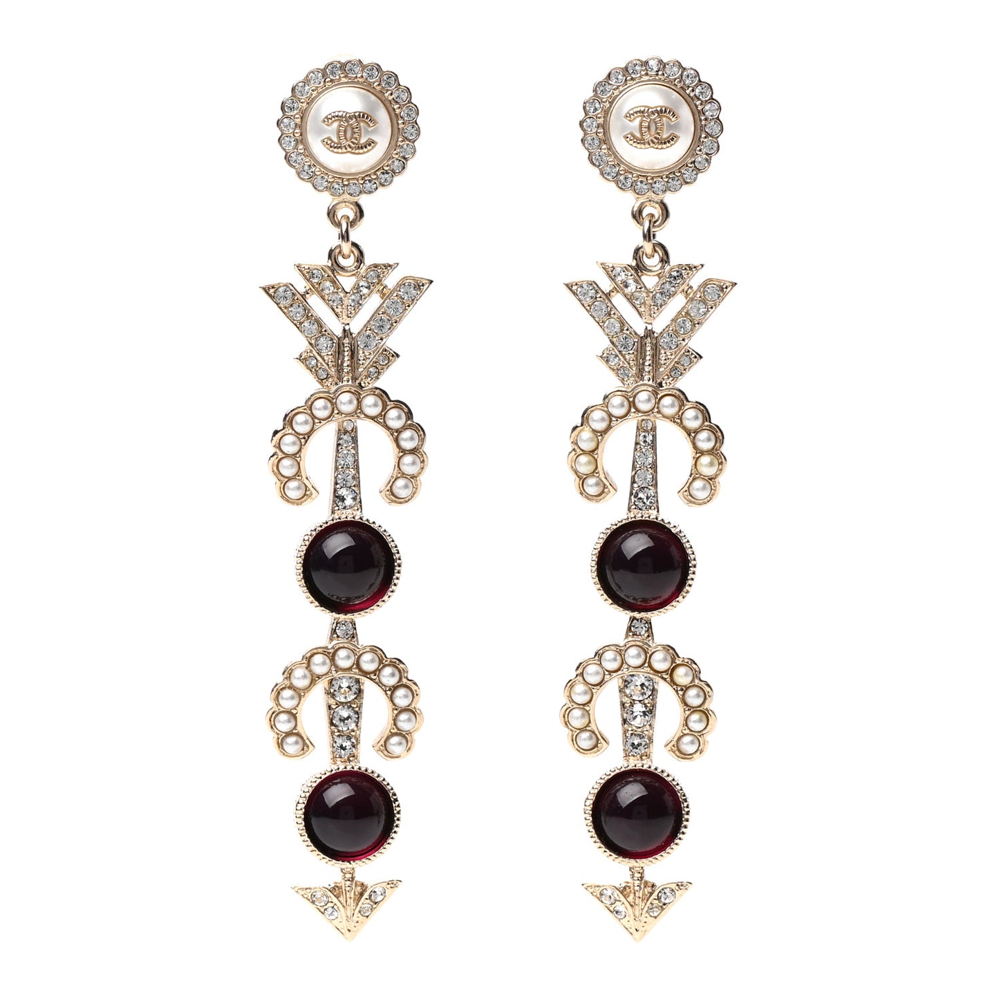 Pearl Crystal Queen of France CC Drop Earrings Gold