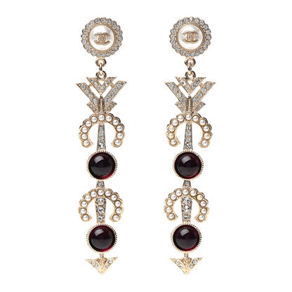 Chanel Pearl Crystal Queen of France CC Drop Earrings Gold 1 of 5
