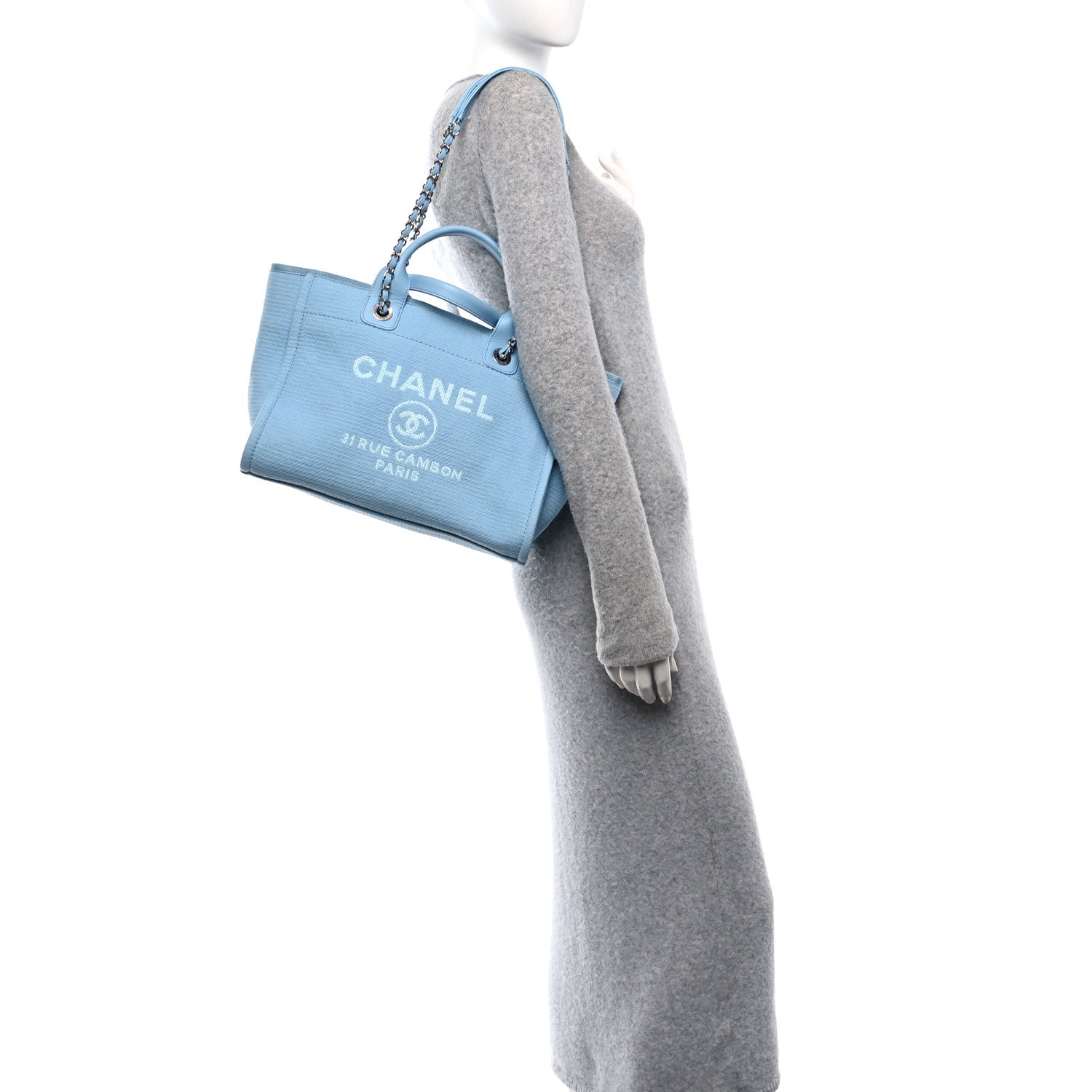 Chanel Mixed Fibers Small Deauville Tote Light Blue 3 of 12