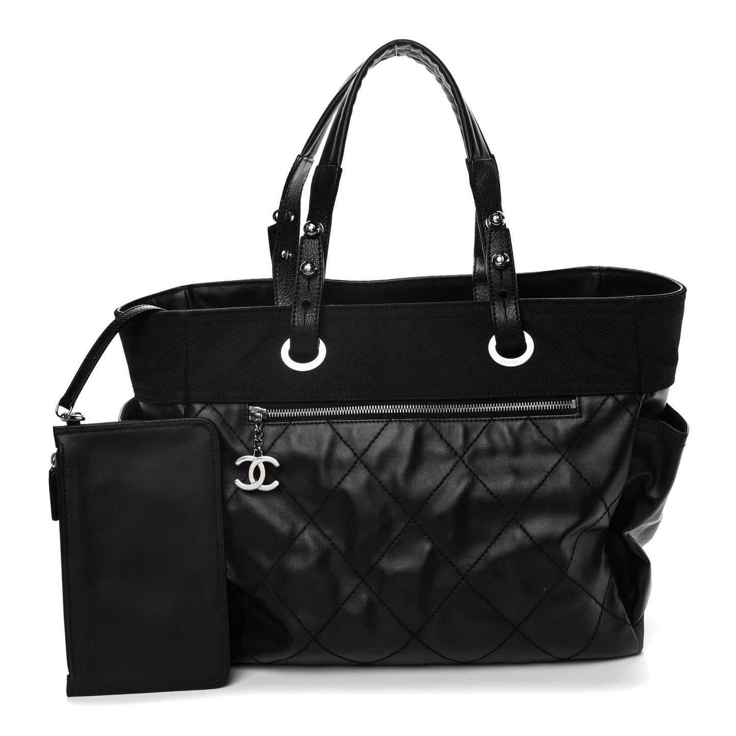 Coated Canvas Quilted Large Paris Biarritz Tote Black